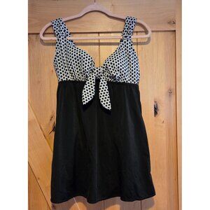 Studio Works One Piece Swim Dress Size XL Black White Bow Chain Print Geometric